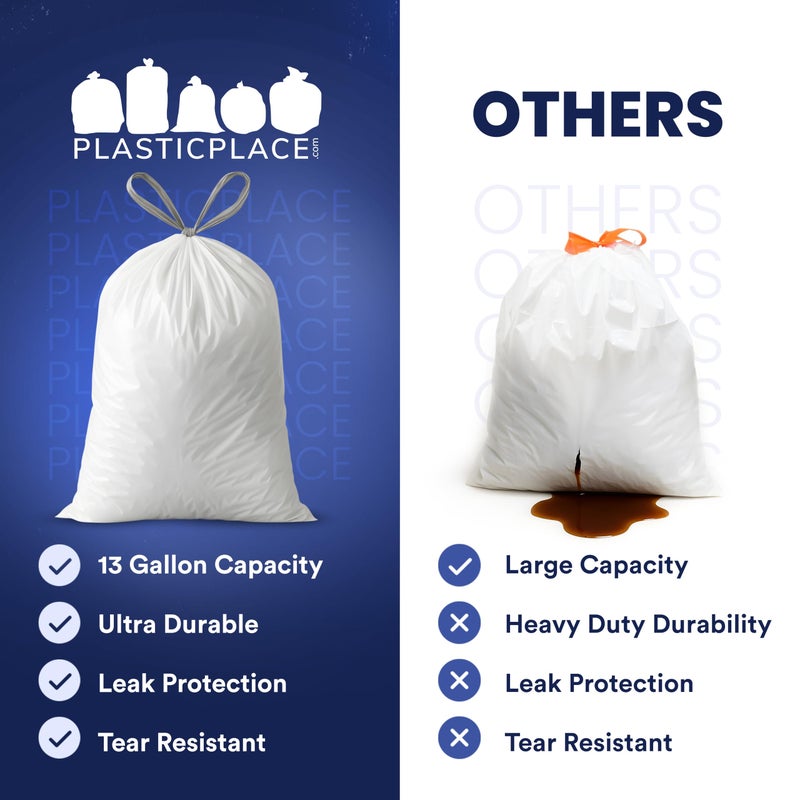 Plasticplace 8 Gallon Trash Bags: Premium White Drawstring Garbage Bag, 0.7 Mil Thickness, Durable Trash Can Liners, Garbage Bags for your Trash Can, Ring Size 22" x 22" (Pack of 100) - Image 5